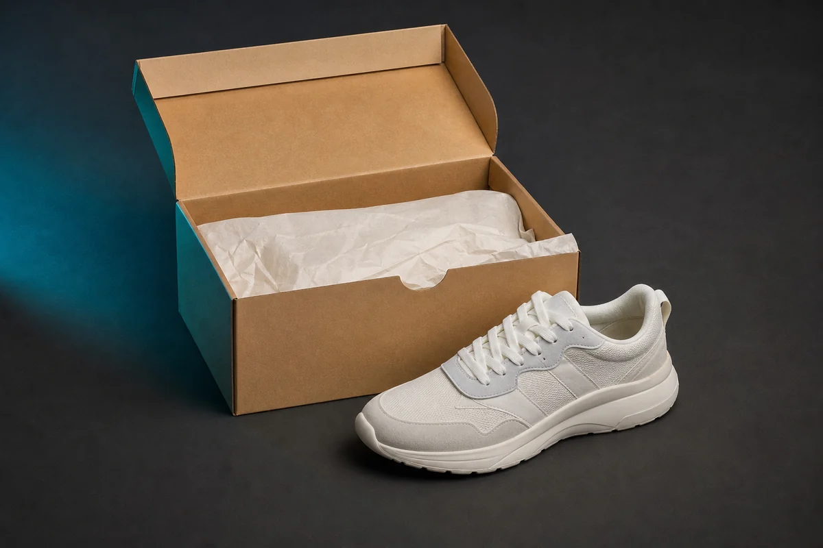 Zapato junto a su caja de cartón