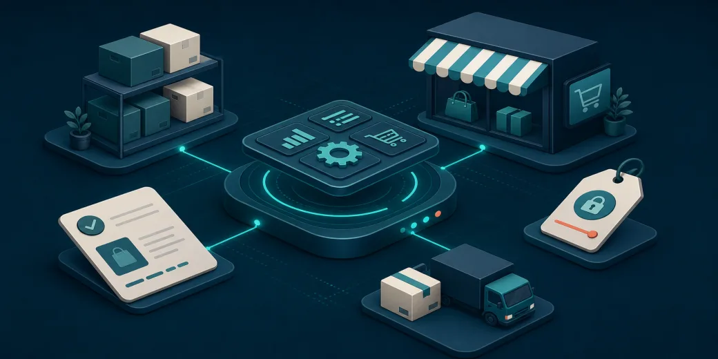 Ecosistema de comercio conectado con inventario, marketplace, pedidos, precios y envíos