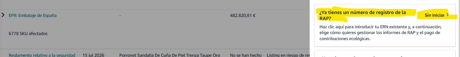 Incidencia EPR Embalaje de España en Seller Central